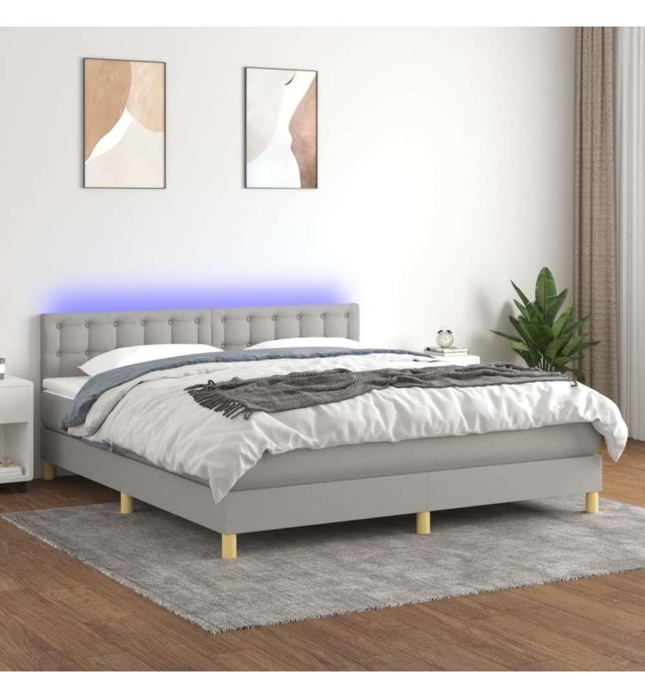 Boxspringbett mit Matratze & LED Hellgrau 160x200 cm Stoff