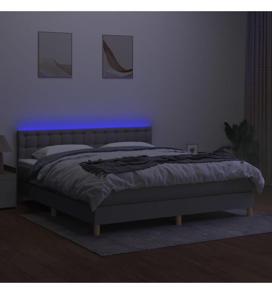 Boxspringbett mit Matratze & LED Hellgrau 160x200 cm Stoff