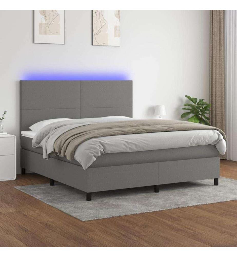 Boxspringbett mit Matratze & LED Dunkelgrau 180x200 cm Stoff