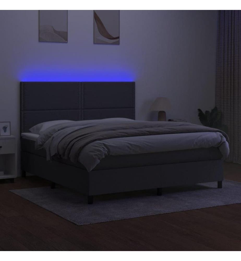 Boxspringbett mit Matratze & LED Dunkelgrau 180x200 cm Stoff