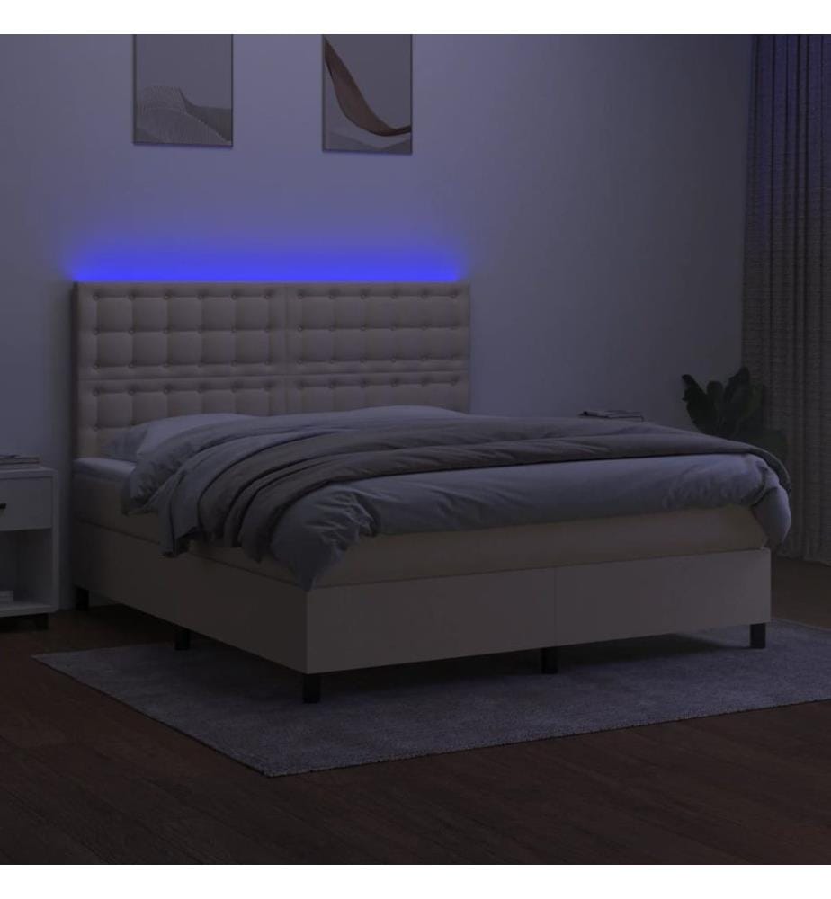 Boxspringbett mit Matratze & LED Creme 160x200 cm Stoff