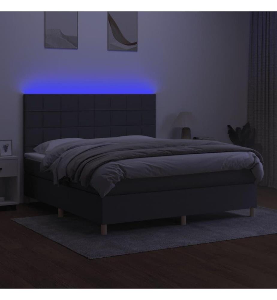 Boxspringbett mit Matratze & LED Dunkelgrau 160x200 cm Stoff