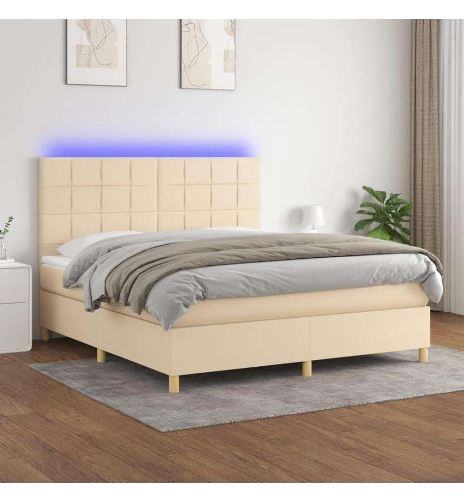 Boxspringbett mit Matratze & LED Creme 160x200 cm Stoff