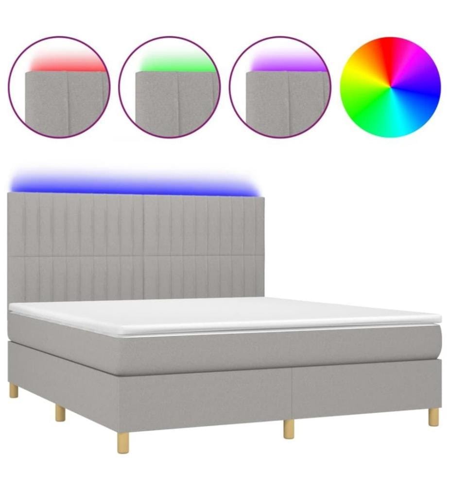 Boxspringbett mit Matratze & LED Hellgrau 160x200 cm Stoff