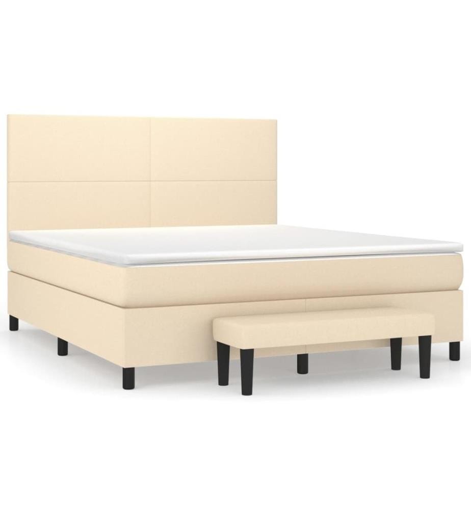 Sommier à lattes de lit avec matelas Crème 160x200 cm Tissu