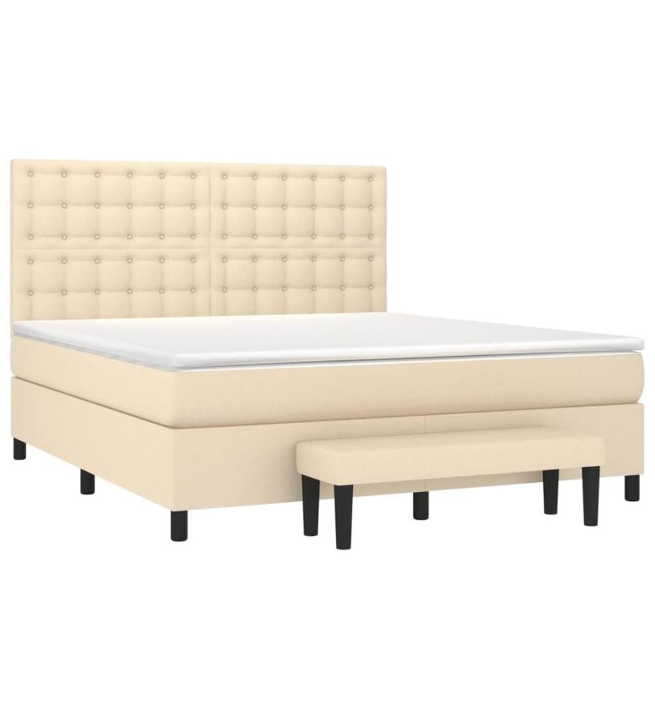 Sommier à lattes de lit avec matelas Crème 160x200 cm Tissu