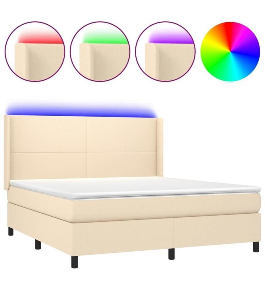Boxspringbett mit Matratze & LED Creme 160x200 cm Stoff