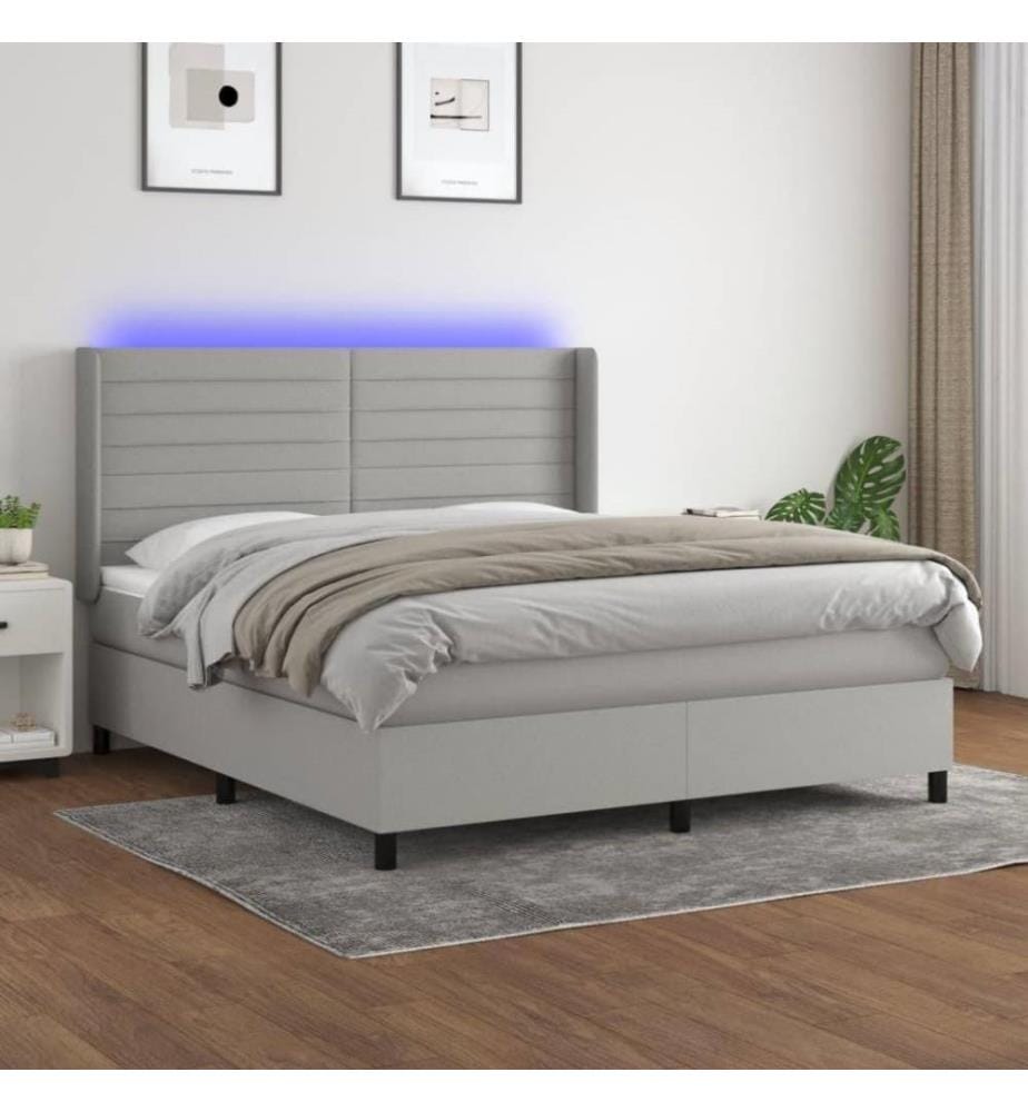 Boxspringbett mit Matratze & LED Hellgrau 160x200 cm Stoff