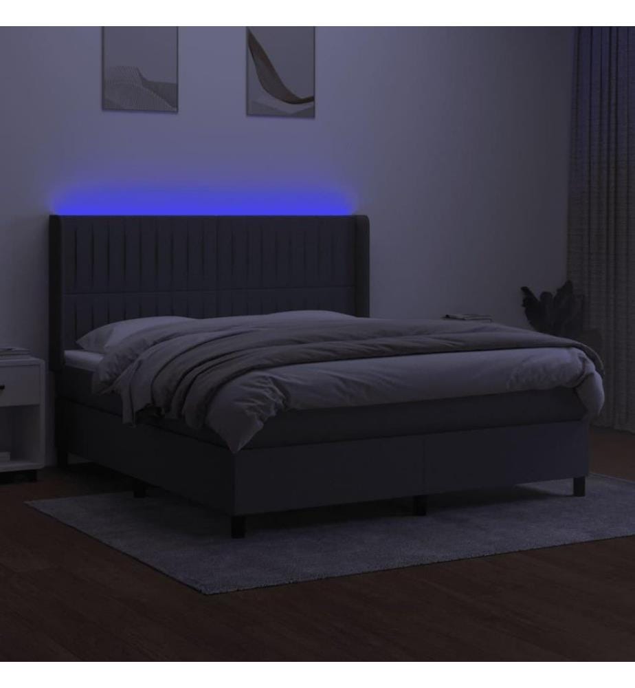 Boxspringbett mit Matratze & LED Dunkelgrau 160x200 cm Stoff