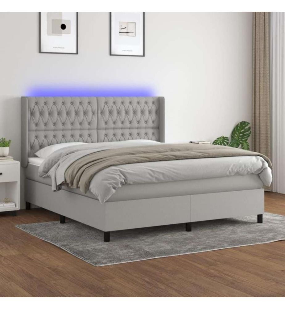 Boxspringbett mit Matratze & LED Hellgrau 160x200 cm Stoff