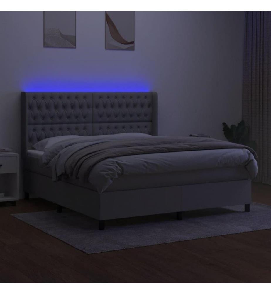 Boxspringbett mit Matratze & LED Hellgrau 160x200 cm Stoff