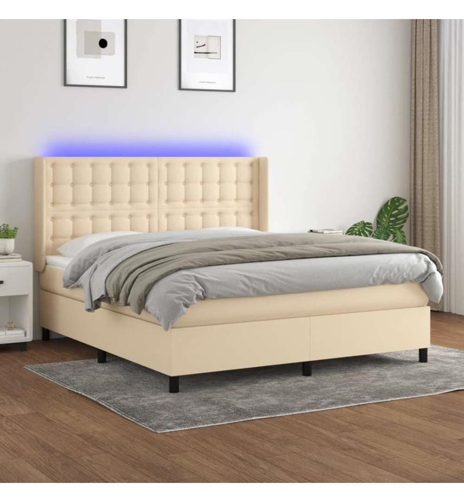 Sommier à lattes de lit matelas et LED Crème 160x200 cm Tissu