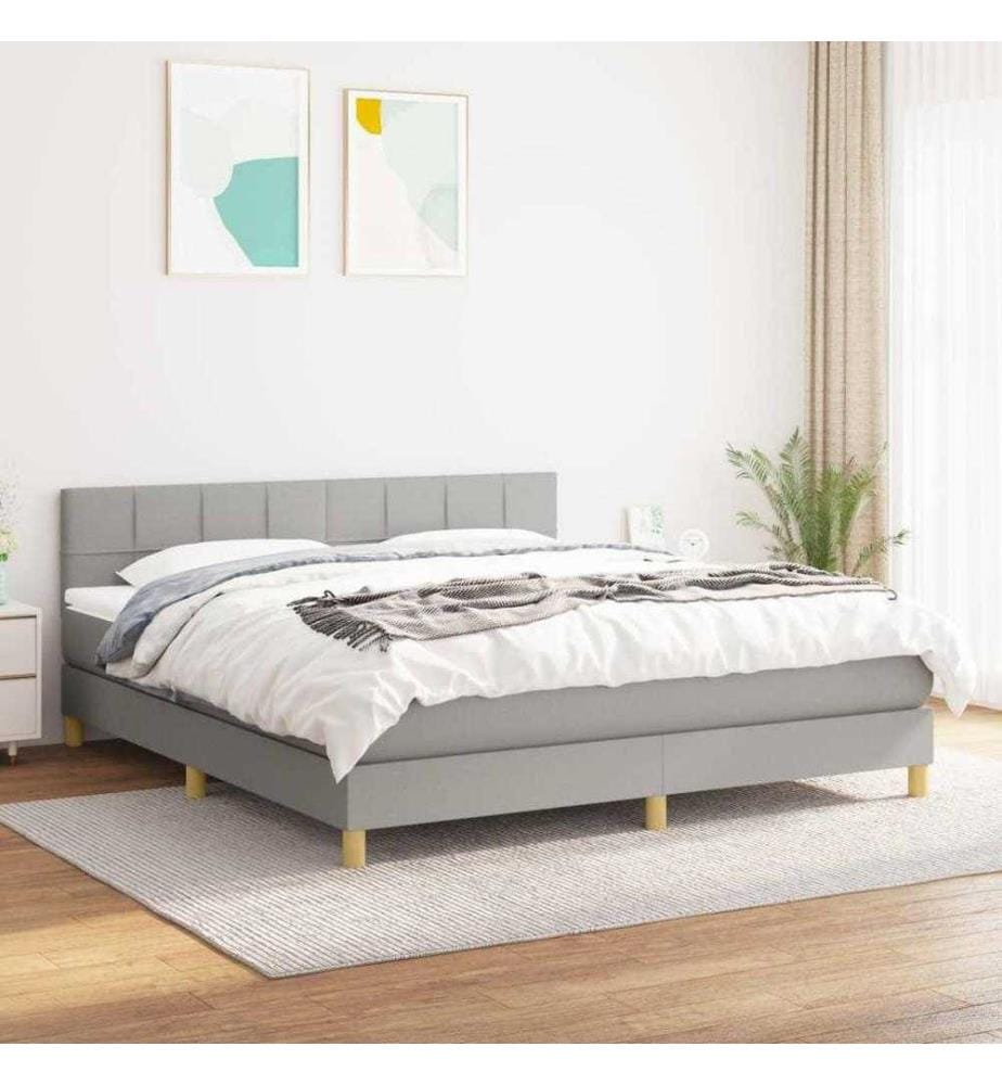 Boxspringbett mit Matratze Hellgrau 160x200 cm Stoff