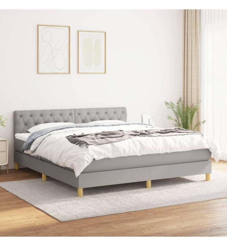 Boxspringbett mit Matratze Hellgrau 160x200 cm Stoff