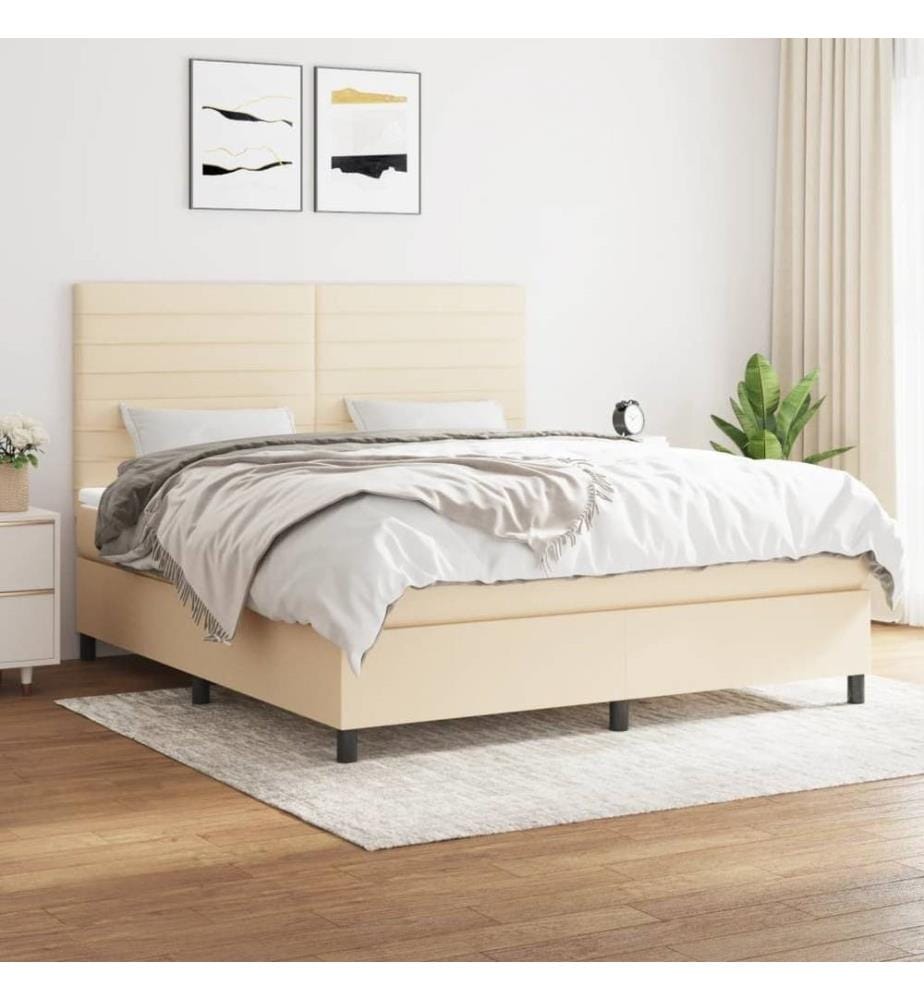 Sommier à lattes de lit avec matelas Crème 160x200 cm Tissu