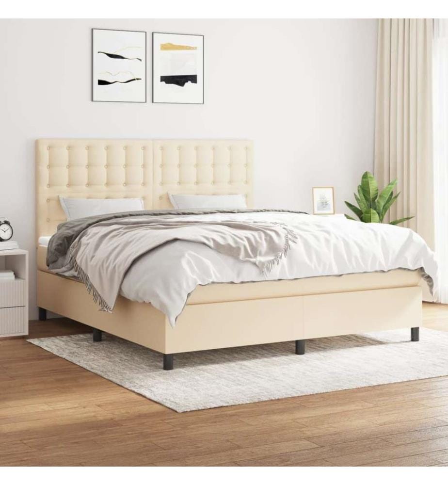 Boxspringbett mit Matratze Creme 160x200 cm Stoff