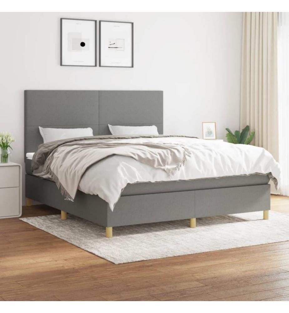 Boxspringbett mit Matratze Dunkelgrau 160x200 cm Stoff