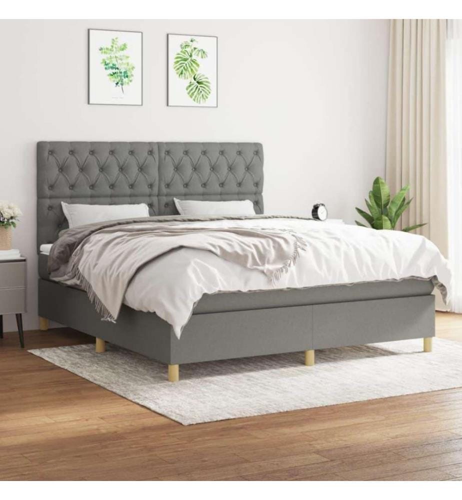 Boxspringbett mit Matratze Dunkelgrau 160x200 cm Stoff