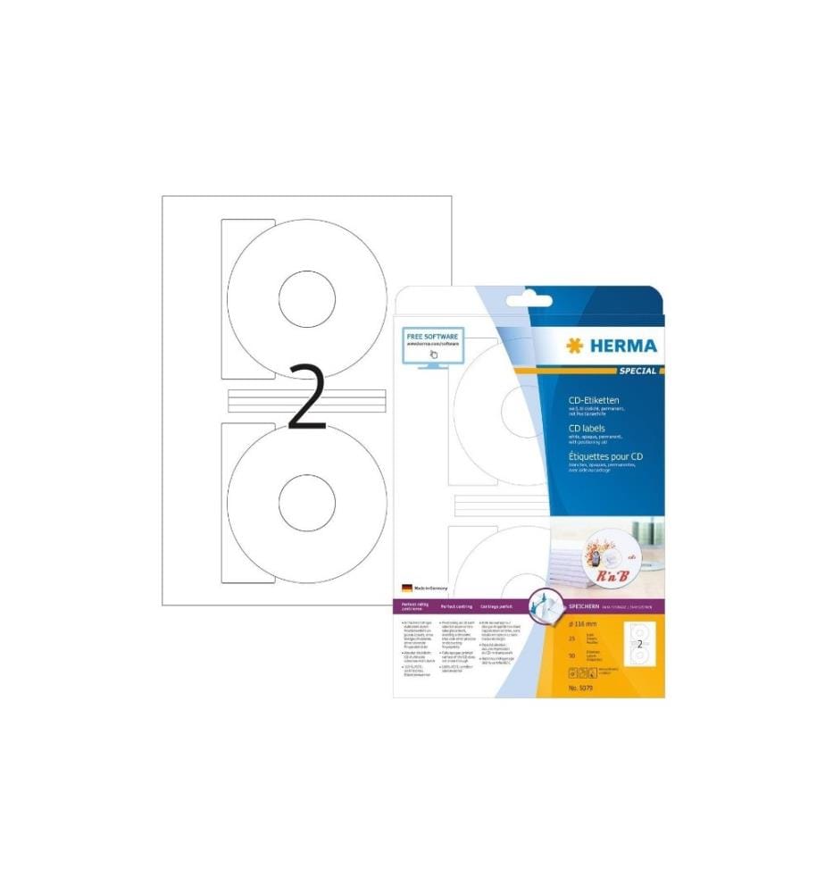 HERMA - CD-Etiketten 5079 Ø 116 mm Weiss, 25 Blatt