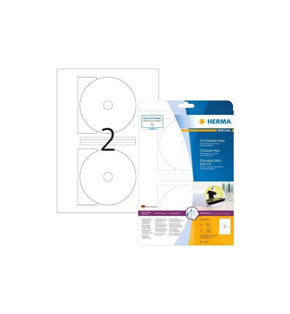 HERMA - CD-Etiketten 5115 Ø 116 mm Weiss, 25 Blatt