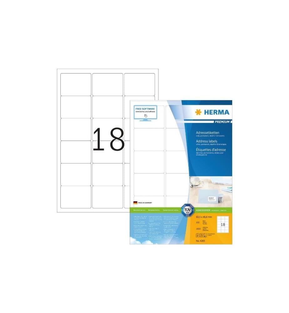 HERMA - Étiquettes d'adresse 4265 A4 Blanc, 100 feuilles