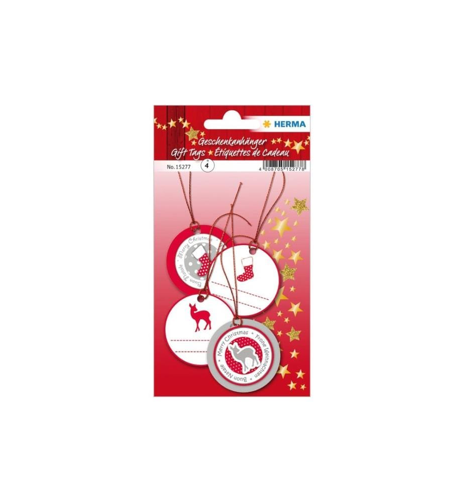 HERMA - Stickers Étiquette pour cadeau Noël Ø 5 cm, rouge, 4 pièces