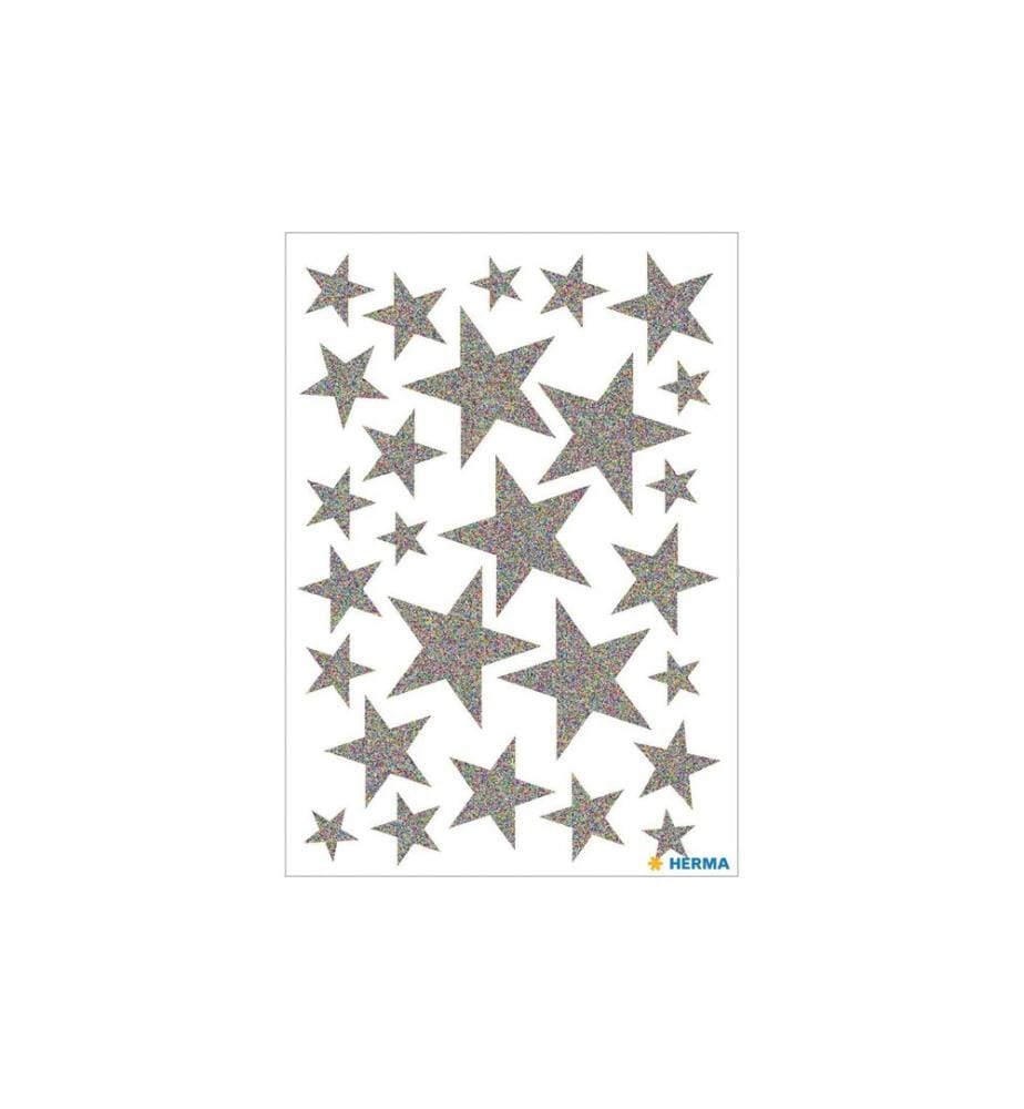 HERMA - Stickers Weihnachtssticker Sterne 1 Blatt à 27 Sticker, Silber