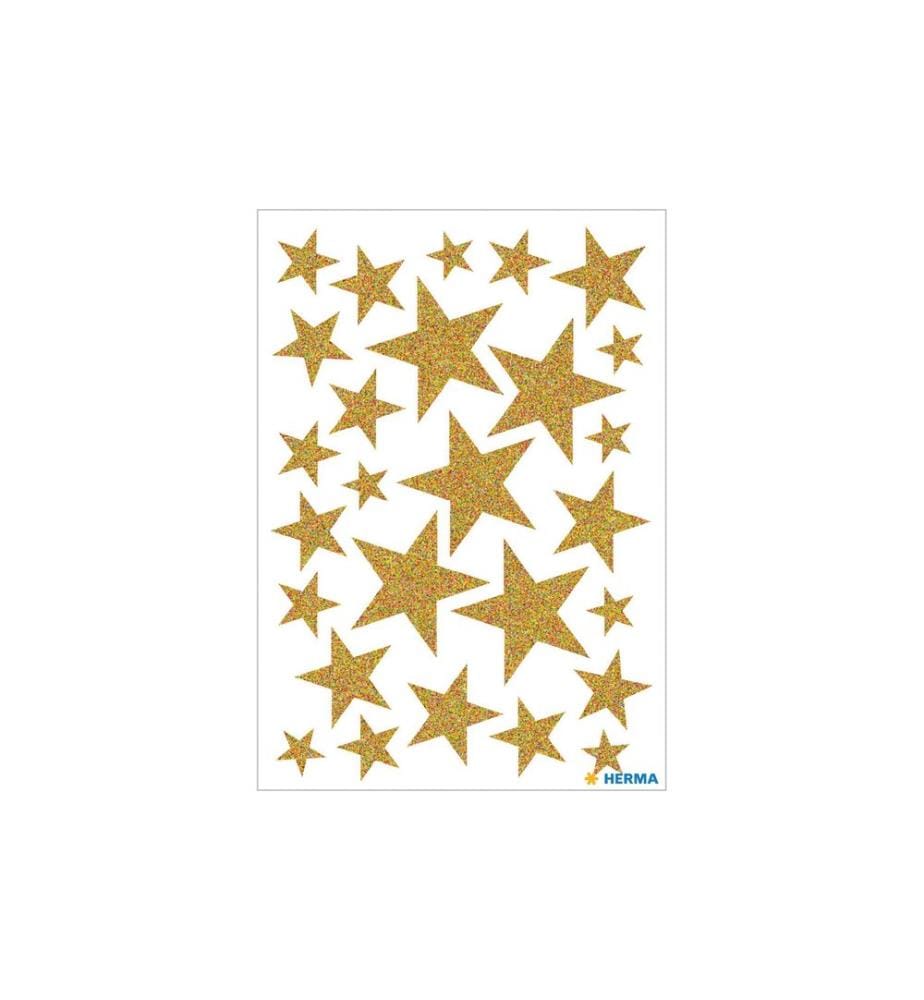 HERMA - Stickers Autocollants de Noël Étoiles 1 feuille à 27 autocollants, or