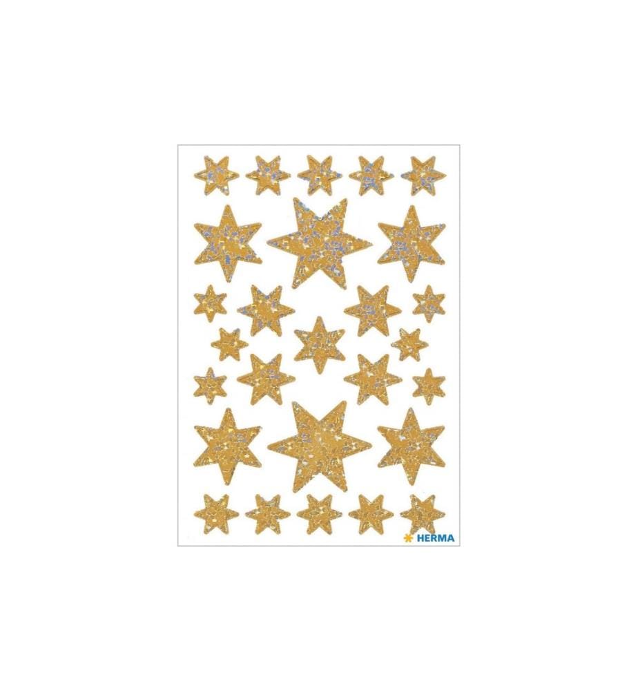 HERMA - Stickers Weihnachtssticker Sterne Irisierend 27 Sticker, Gold