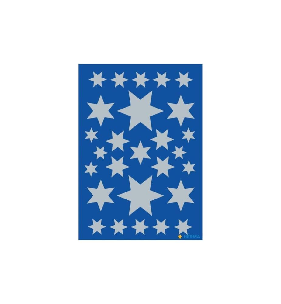 HERMA - Stickers Autocollants de Noël Étoiles 3 feuilles, 81 autocollants, argent