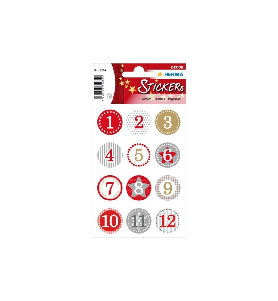 HERMA - Stickers Chiffres pour calendrier de l'Avent Sticker Rouge/Or, 2 feuilles