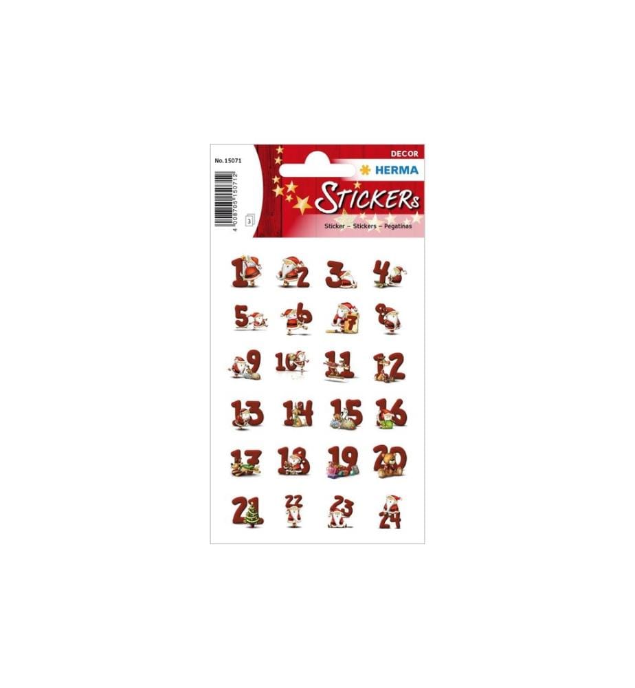 HERMA - Stickers Adventskalender-Zahlen Lebkuchen Rot/Weiss, 3 Blatt