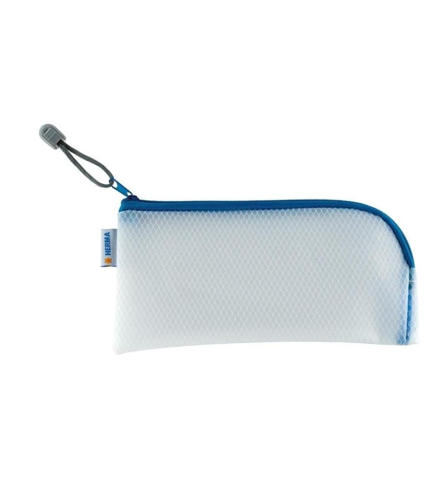 HERMA - Étui Mesh Bag 23 x 11 cm, Bleu / Blanc