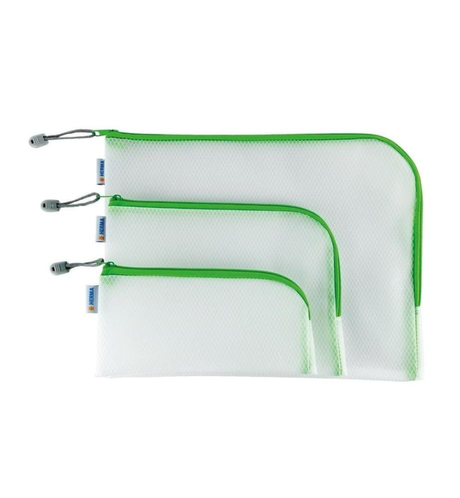 HERMA - Étui Mesh Bag 23 x 11 cm, vert / blanc