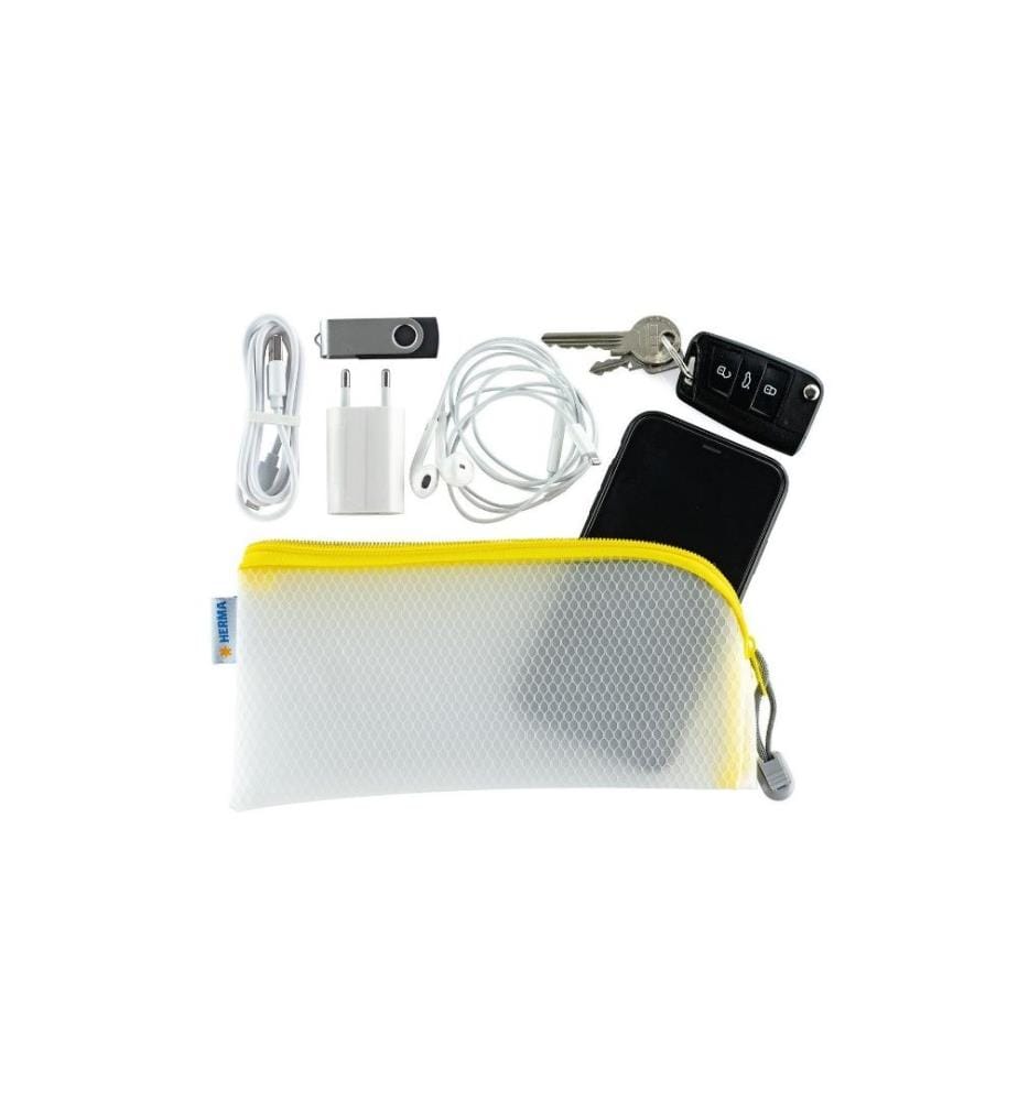 HERMA - Étui Mesh Bag 23 x 11 cm, Jaune / Blanc
