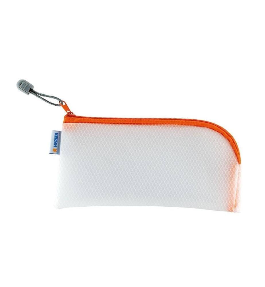 HERMA - Étui Mesh Bag 23 x 11 cm, Orange / Blanc