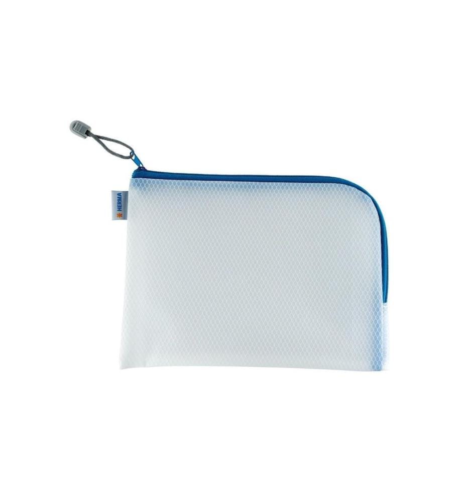 HERMA - Étui Mesh Bag 26 x 20 cm, Bleu / Blanc