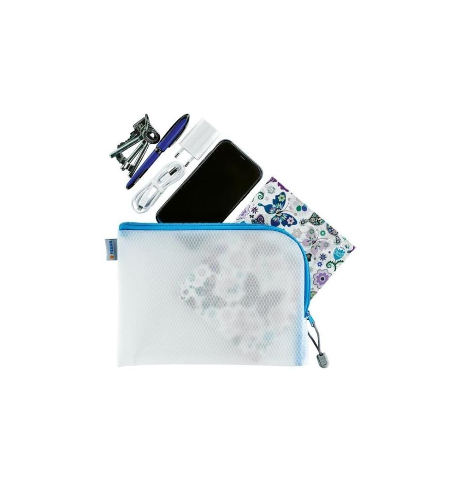 HERMA - Étui Mesh Bag 26 x 20 cm, Bleu / Blanc