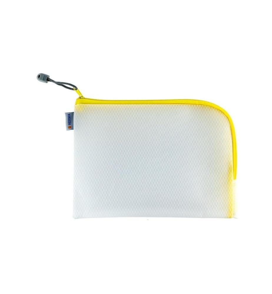 HERMA - Étui Mesh Bag 26 x 20 cm, Jaune / Blanc
