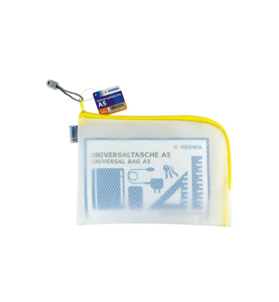 HERMA - Étui Mesh Bag 26 x 20 cm, Jaune / Blanc