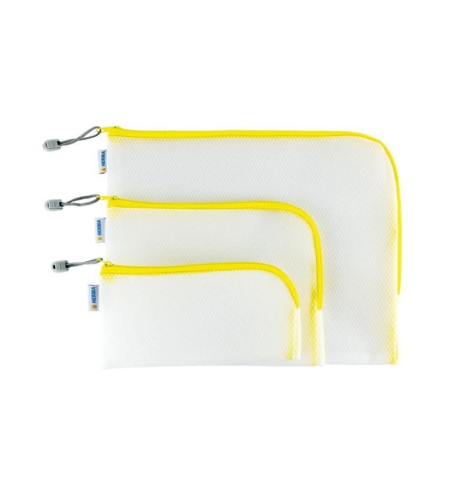HERMA - Étui Mesh Bag 26 x 20 cm, Jaune / Blanc