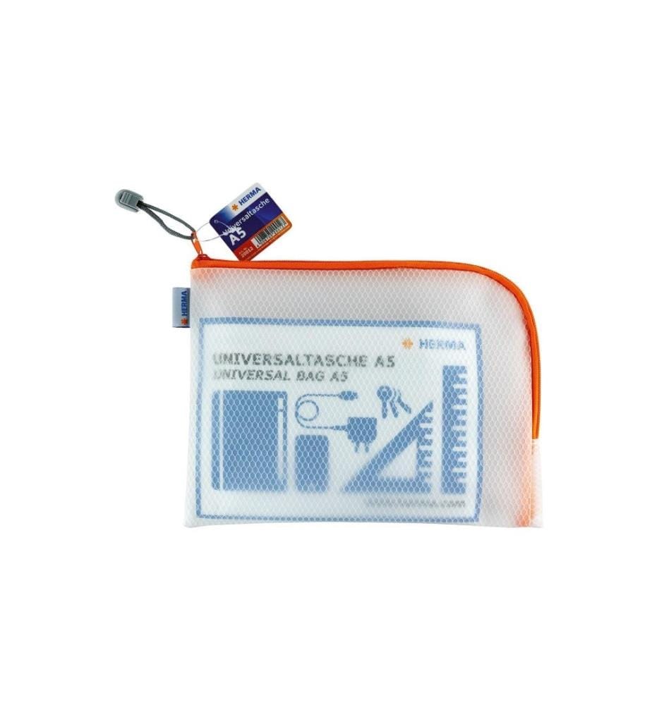HERMA - Étui Mesh Bag 26 x 20 cm, Orange / Blanc