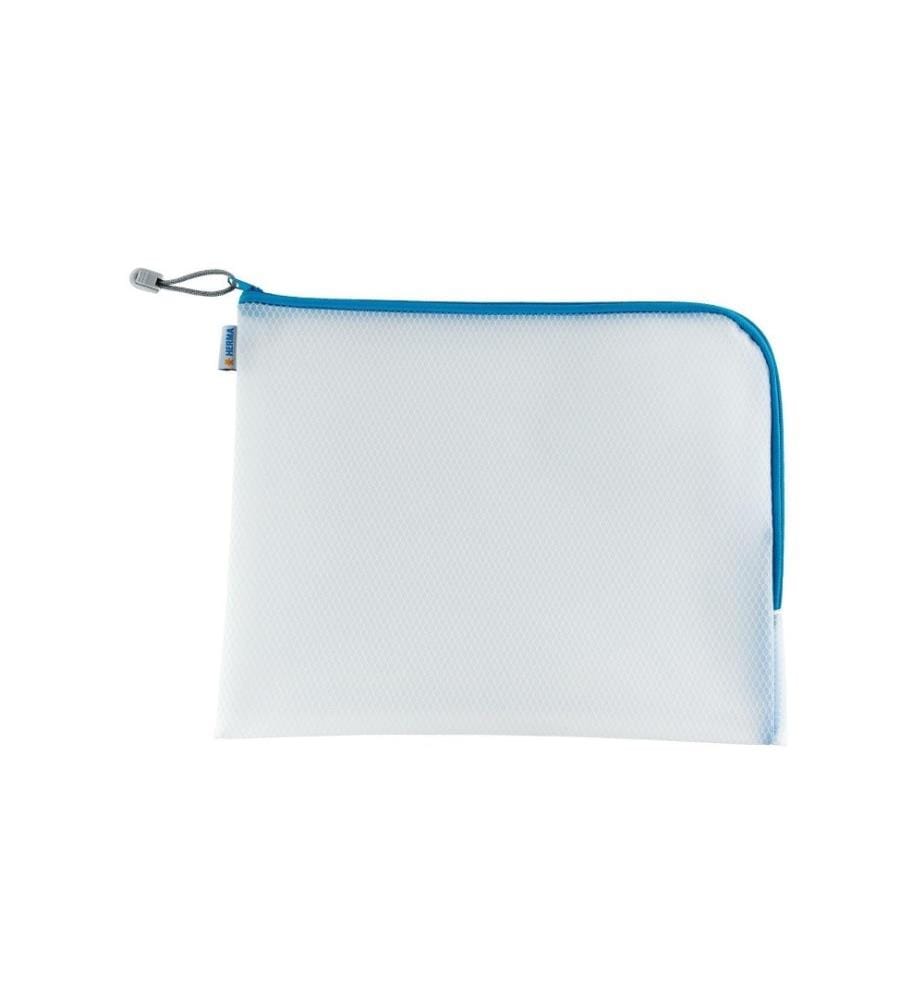 HERMA - Étui Mesh Bag 36 x 28 cm, Bleu / Blanc
