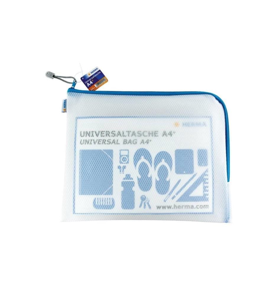 HERMA - Étui Mesh Bag 36 x 28 cm, Bleu / Blanc
