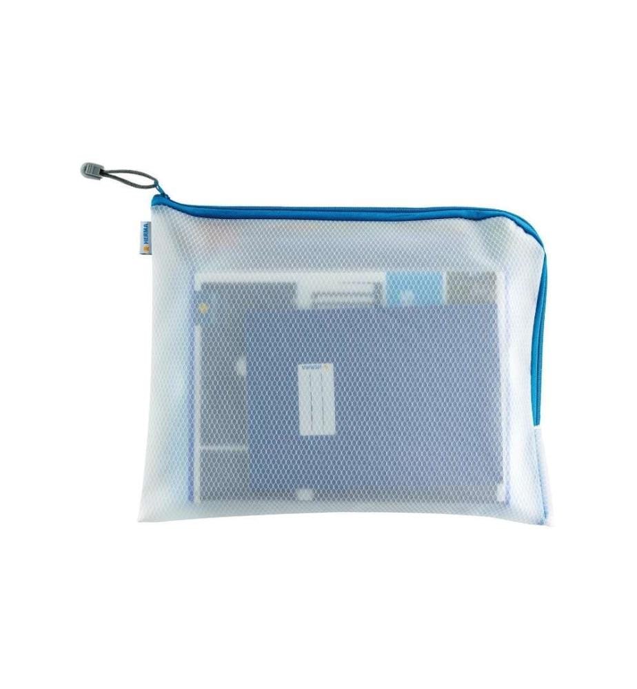 HERMA - Étui Mesh Bag 36 x 28 cm, Bleu / Blanc