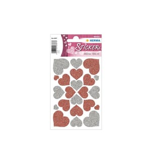 HERMA - Stickers Motivsticker Herzen Glittery 22 Stück Grau/Rot