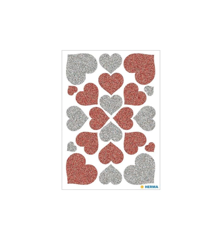 HERMA - Stickers Motivsticker Herzen Glittery 22 Stück Grau/Rot