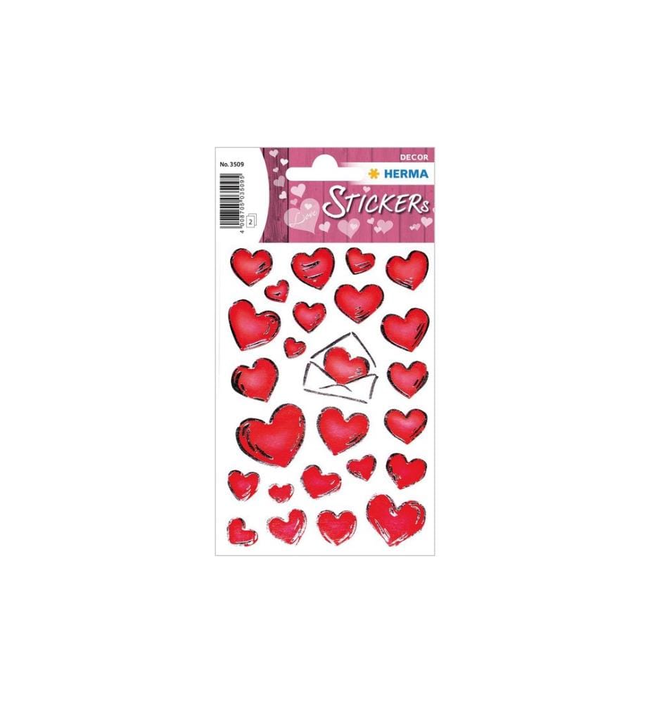 HERMA - Stickers 3D-Sticker Herzen mit Silberprägung 50 Stück Rot