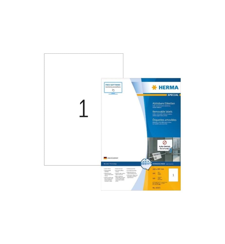 HERMA - Universal-Etiketten 10315 210 x 297 mm, 100 Blatt