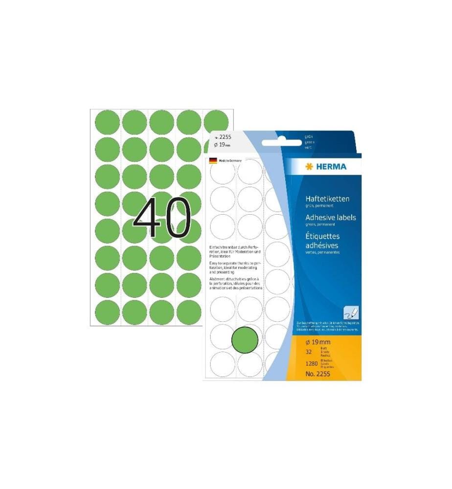 HERMA - Vielzweck-Etiketten 2255 Grün Ø 19 mm, 32 Blatt